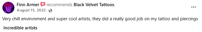 Customer review for Black Velvet Cape Tattoo in Cape Girardeau, MO
