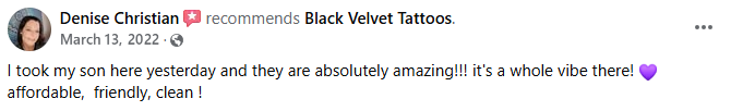 Customer review for Black Velvet Cape Tattoo in Cape Girardeau, MO