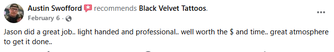 Customer review for Black Velvet Cape Tattoo in Cape Girardeau, MO