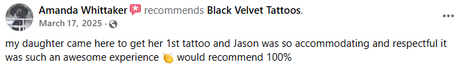 Customer review for Black Velvet Cape Tattoo in Cape Girardeau, MO