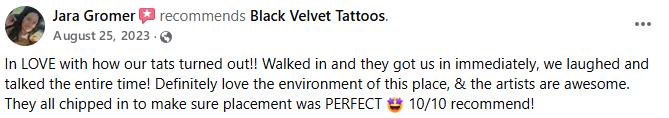 Customer review for Black Velvet Cape Tattoo in Cape Girardeau, MO